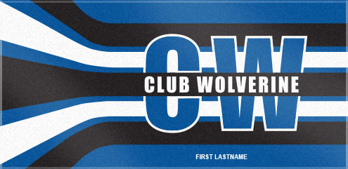  Club Wolverine chose a fantastic design to showcase their team.  These custom woven swim team towels display this swim team logo with pride!