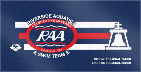  Riverside Aquatics had this neat custom woven swim team towel to celebrate 50 years as a swim team! Check out the great logo on this custom swim team towel. 